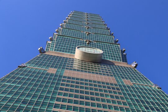 TAIPEI, TAIWAN - DECEMBER 3, 2018: Taipei 101 building close-up in Taiwan. It was the tallest in the world from 2004 to 2010.