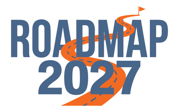 Roadmap 2027 design with winding path and flag