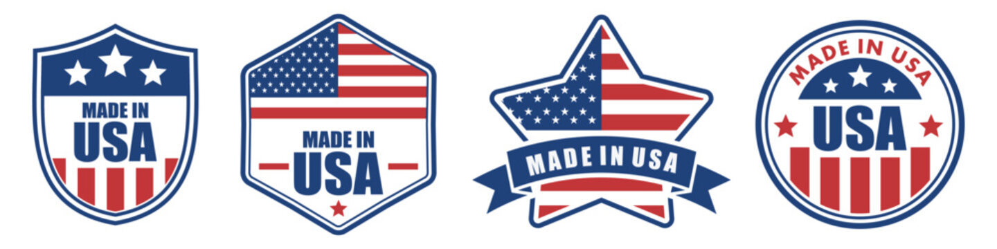 Made in usa logo. Made in usa label with american flag. American quality stamp. Patriotic flag badge.Vector illustration