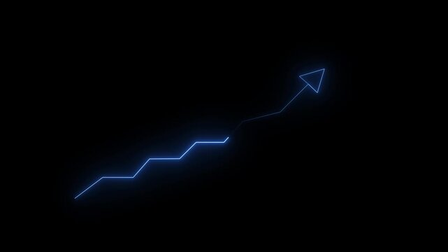 Neon Business chart icon isolated . business chart growth concept trend arrow icon on black background