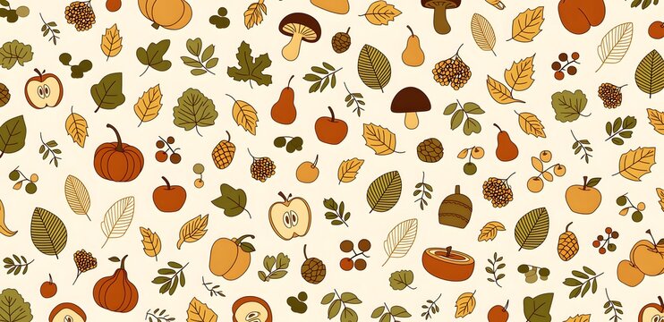 Illustrations vectorielles d'&eacute;l&eacute;ments d'automne au style minimaliste