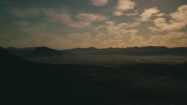 Twilight plains adorned with layered hills and majestic clouds, Dusk scenery featuring tiered hills and striking cloud formations for filming