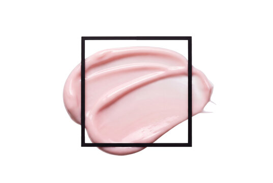 Pink face cream smear, cosmetic lotion swatch with frame isolated on Transparent Background