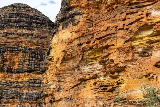 Closeup showing texture and layers in Purnalulu National Park beehive Purnalulu National Park landscape with recognizable karst rock formations.