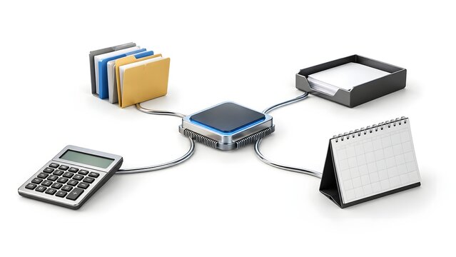 Intelligent Processor Connected to Multiple Business Tools for Automated Workflow on White Background