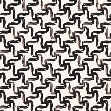 Abstract Watercolor Houndstooth Pattern with Black Inky Brushstrokes on Off-White Canvas