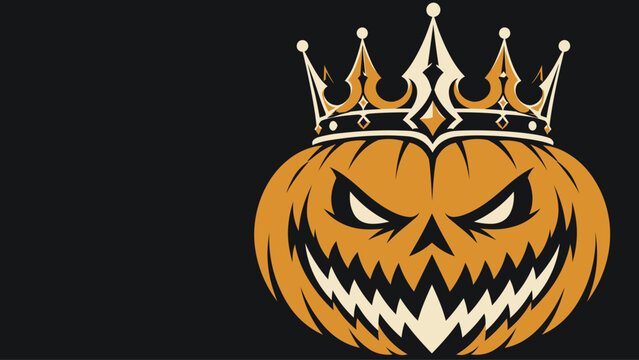 Evil Pumpkin King with Golden Crown &ndash; Scary Halloween Jack O Lantern