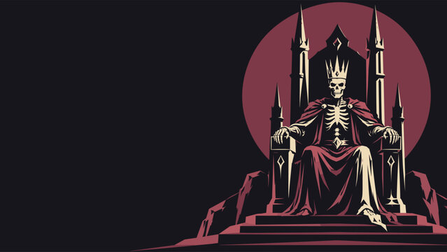 Skeleton King on Gothic Throne with Crown &ndash; Dark Fantasy Halloween