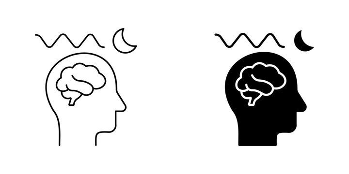 Sleep brain waves icon for medical neurology insomnia mental health flat outline and silhouette in black