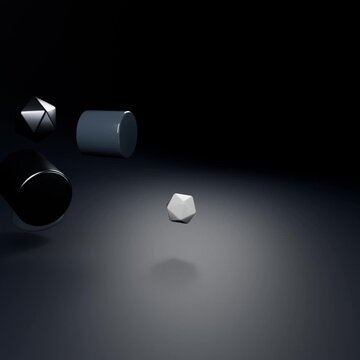 Frosted geometric glass shapes floating in cool winter light loop