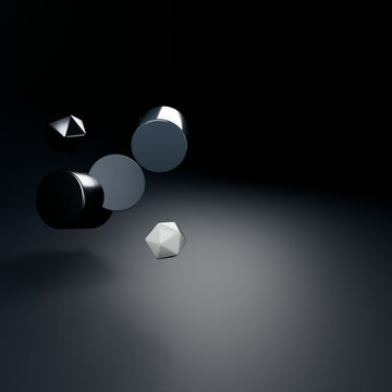 Frosted geometric glass shapes floating in cool winter light