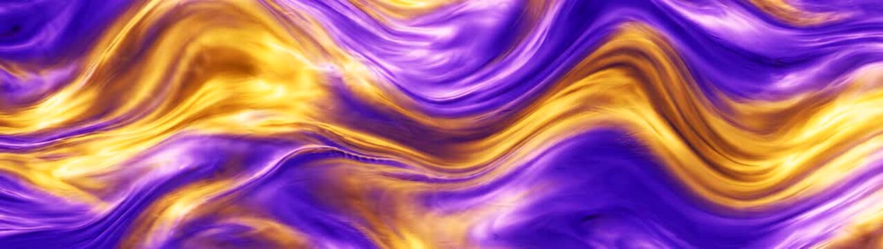 Purple and gold wavy bands forming an ornate panoramic motif with deep violet curves and gilded accents in carefully layered arcs.