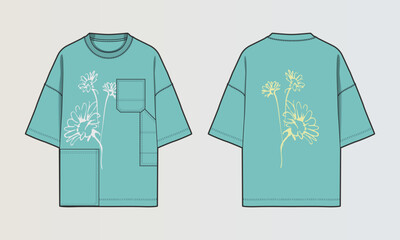 Fototapeta na wymiar Modern Cut and Sew T-Shirt Collection with Panel Patterns and Graphic Designs