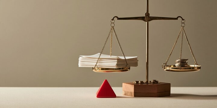 Balance Scale Comparing Documents And Coins