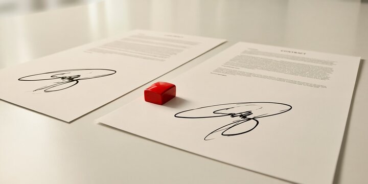 Signed contract documents with red wax seal