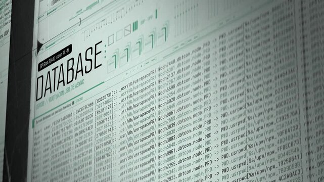 Database under hacking attack, confidential data breach and information theft