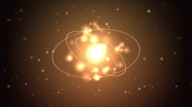 ring particle light atom glow sphere in a dark orange cinematic motion background