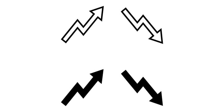 Up and down zigzag arrow trend icons set