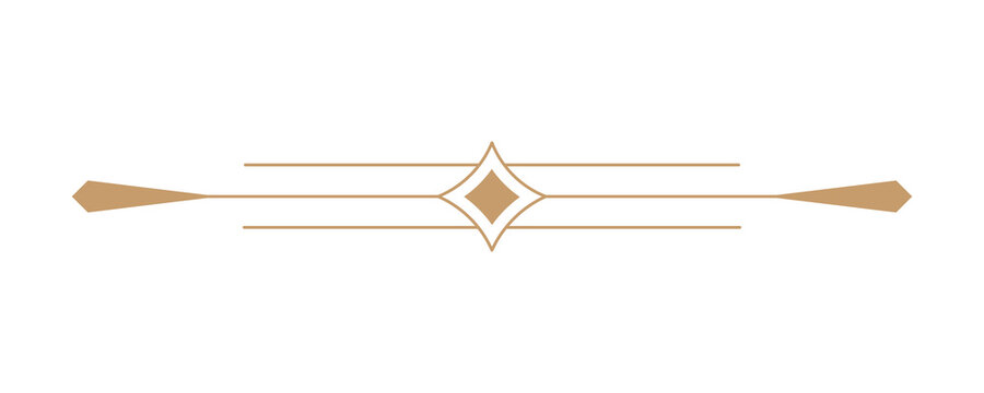 Beige decorative line divider with diamond and parallel lines for elegant design on transparent background.