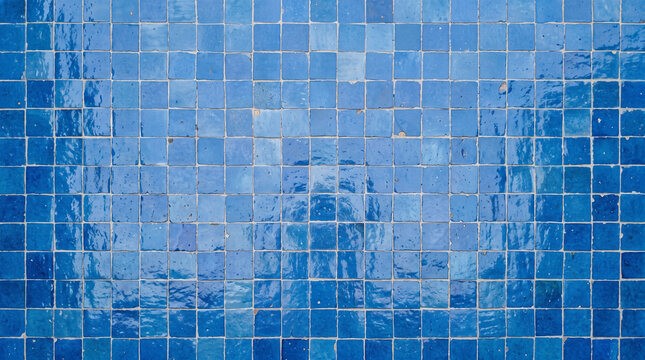 Moroccan blue zellige tile texture background with glossy handmade glaze