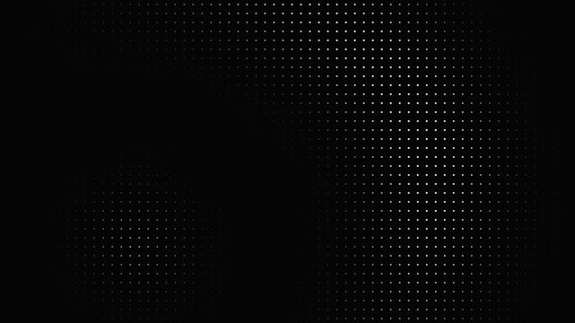 An abstract motion graphics background featuring a monochromatic matrix of white dot particles with a dark shadowy wave sweeping across the canvas.