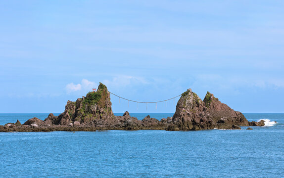 Red Torii Gate on Mitsuishi Rocks at Manazuru Cape, Kanagawa