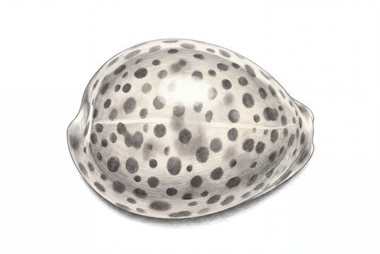 Tiger cowrie seashell from above, detailed graphite pencil drawing