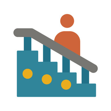 Flat vector illustration of a person walking up or down stairs.