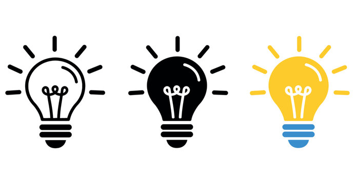 Light bulb vector icons set representing bright ideas, innovation, and creative business solutions.