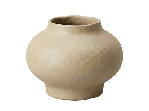 Rustic ceramic vase with rounded form isolated on transparent background