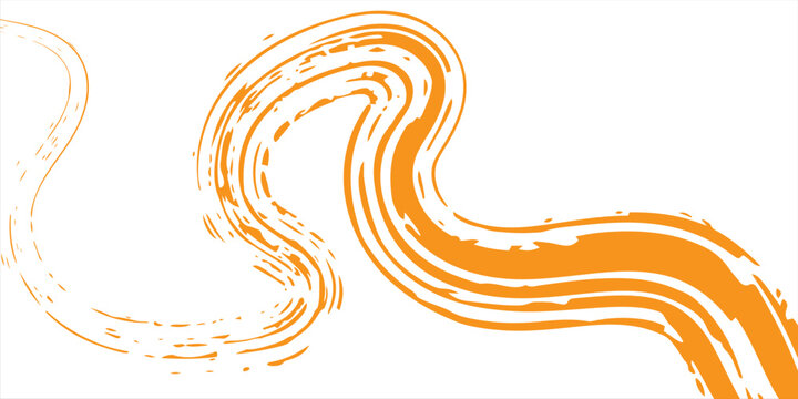 Abstract orange curved grunge brush stroke wave on isolated white background