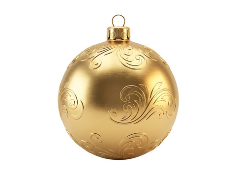 Golden christmas ornament with swirling patterns isolated on transparent background