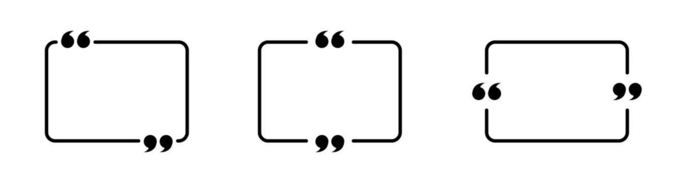 Quote box frame set with quotation marks. Blank borders template for text, message and citation