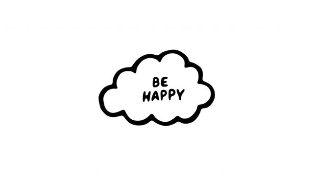 Happy Thought For Positive Messaging And Emotional Encouragement Doodle Animation With Alpha Channel. Cheerful Quote Bubble And Optimistic Reminder. Animated Hand-Drawn Icon For Video Overlay 4K.