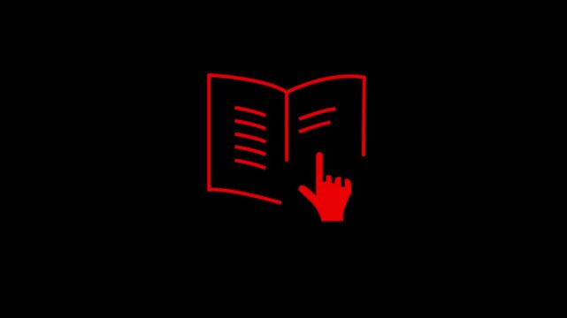 Open Book Hand Pointer Icon Reading Guide Manual Instruction Tutorial Education Learning Study Knowledge Library Teal Line Art Dark Background Animation Loop Video