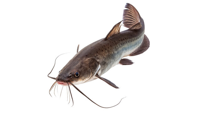 Wild freshwater catfish fish underwater aquatic ocean sea wildlife swimming isolated on transparent background.