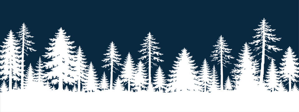 Snow covered forest silhouette