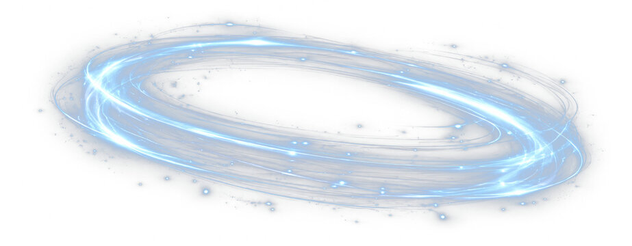 Blue glow ring PNG overlay with luminous elliptical halo and flowing cyan light, on transparent background
