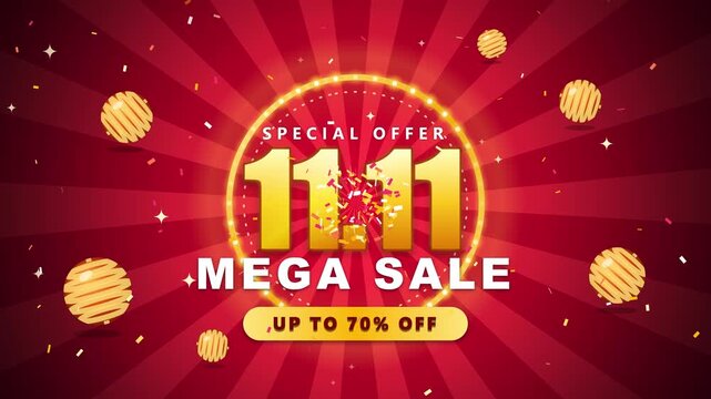 1111 mega sale special offer glowing animation with red background