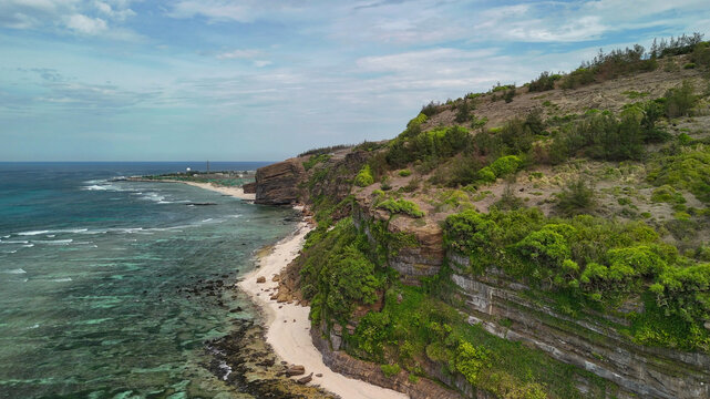 Aerial Panorama of Chua Hang Beach on Ly Son Island