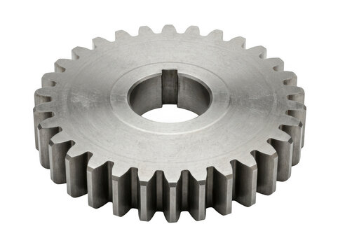 Industrial steel spur gear isolated on transparent background for engineering mechanical blueprints and manufacturing technology concepts