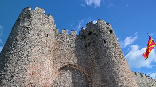 Macedonian flag waving at Samuel's Fortress in Ohrid