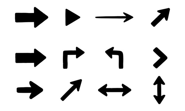 Black arrow collection for navigation, direction, and design elements on a transparent background