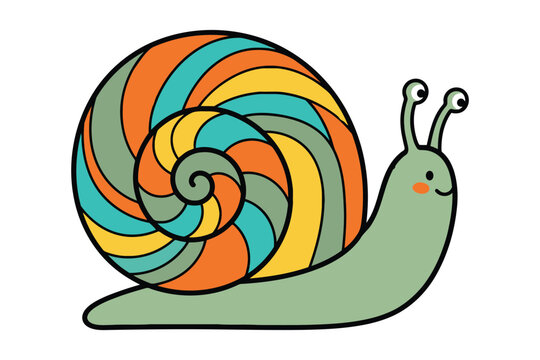 Colorful cartoon snail with spiral shell