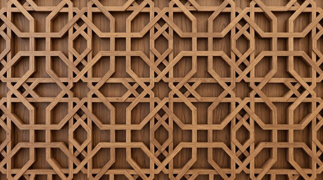 Natural wooden geometric Islamic arabesque pattern background texture