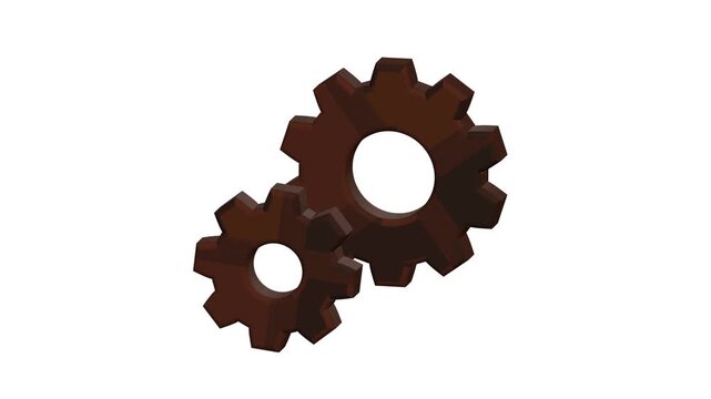 Looping 4K realistic 3D motion graphic animation of two heavily aged and rusted metal gears interlocking and rotating, built with Three.js. Features complex rust textures, metallic patina, precise int