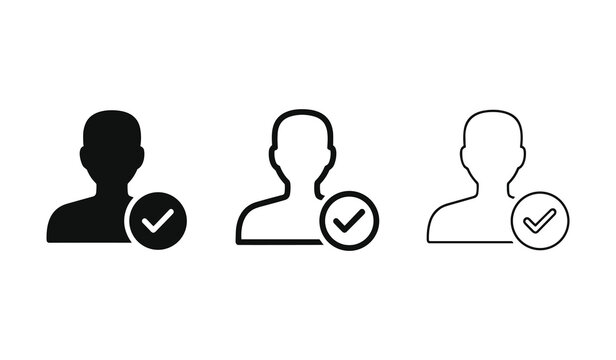 User account profile verified checkmark icon set vector
