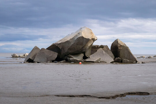 Large rocks on a beach in Homer, Alaska