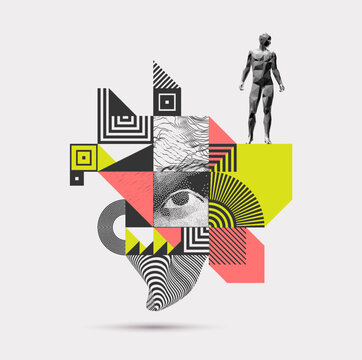 Art composition. Eye. Designer's vision. 3D model of a human body. Abstract geometrical design. Discovery, studying or learning concept. Time to think. Vector for brochure, poster, presentation, flyer