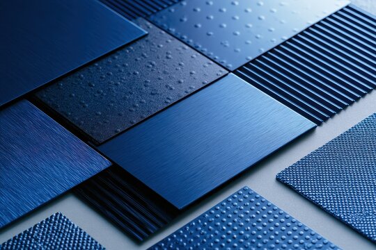 Close-up blue metal textures showing varied finishes and gradients